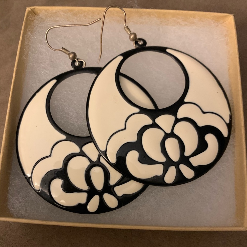 Black and white statement earrings